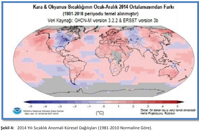 Küresel İklim İzleme Çalışmaları 4 2014 Yılı Sıcaklık Anomali Küresel Dağılışları (1981-2010 Normaline Göre