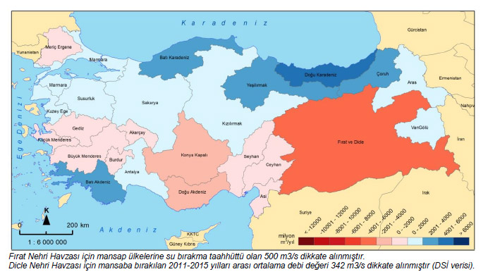Türkiye’de İklim Değişikliği ve Su Kaynaklarına Etkileri 3 Havzaların su açığı/fazlası projeksiyonları (2071-2100) (mülga T.C. Orman ve Su İşleri Bakanlığı, 2016)