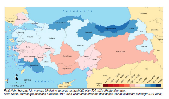 Türkiye’de İklim Değişikliği ve Su Kaynaklarına Etkileri 2 Havzaların su açığı/fazlası projeksiyonları (2041-2070) (mülga T.C. Orman ve Su İşleri Bakanlığı, 2016)