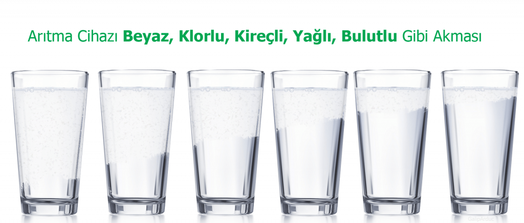 Klorlu, beyaz, yağlı, kireçli, kabarcıklı su akması