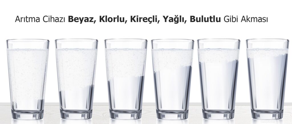 Su Arıtma Cihazı Arıza Çözümleri 2023 9 Klorlu, beyaz, yağlı, kireçli, kabarcıklı su akması